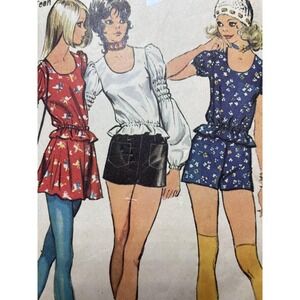 Vtg 1970s  Simplicity 9727 Pattern Retro Boho Shorts Mini Skirt Puff Sleeve Top